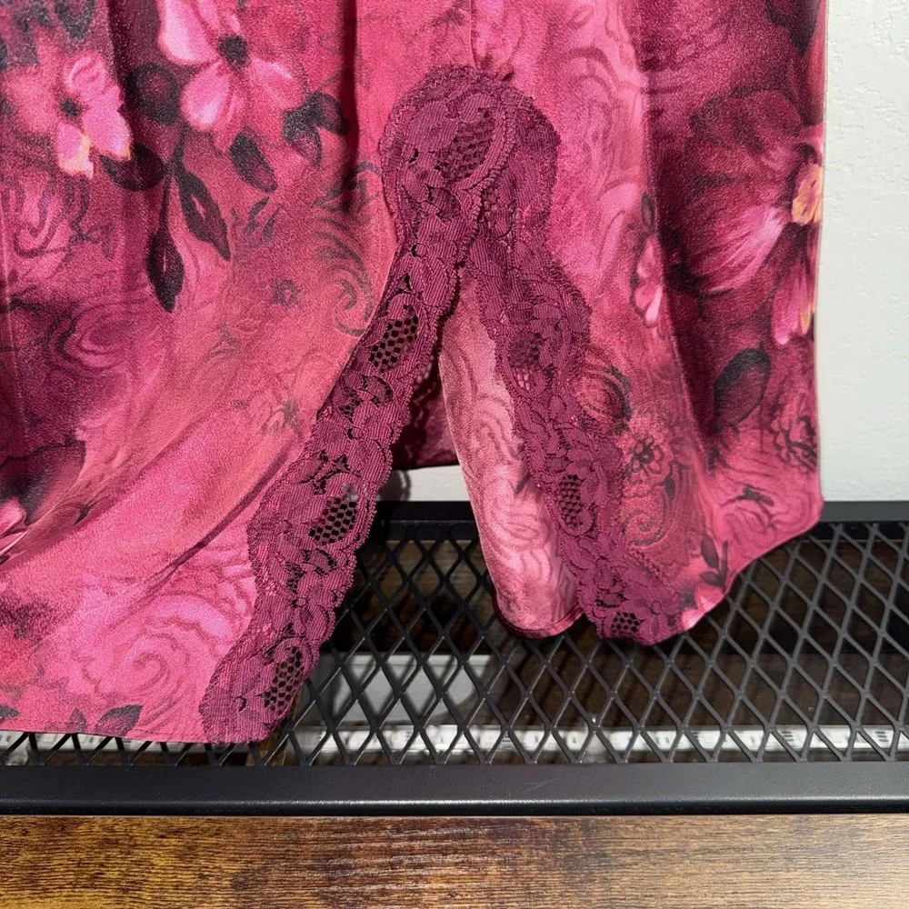 VTG Expressions Floral Satin Camisole Top Lace Trim Y2K Lingerie Pink M Slip - Picture 2 of 13